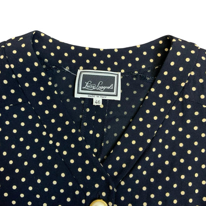 80s Luisa Spangoli Black White Polka Dot Pearl Button Glam Shirt Dress M UK 10