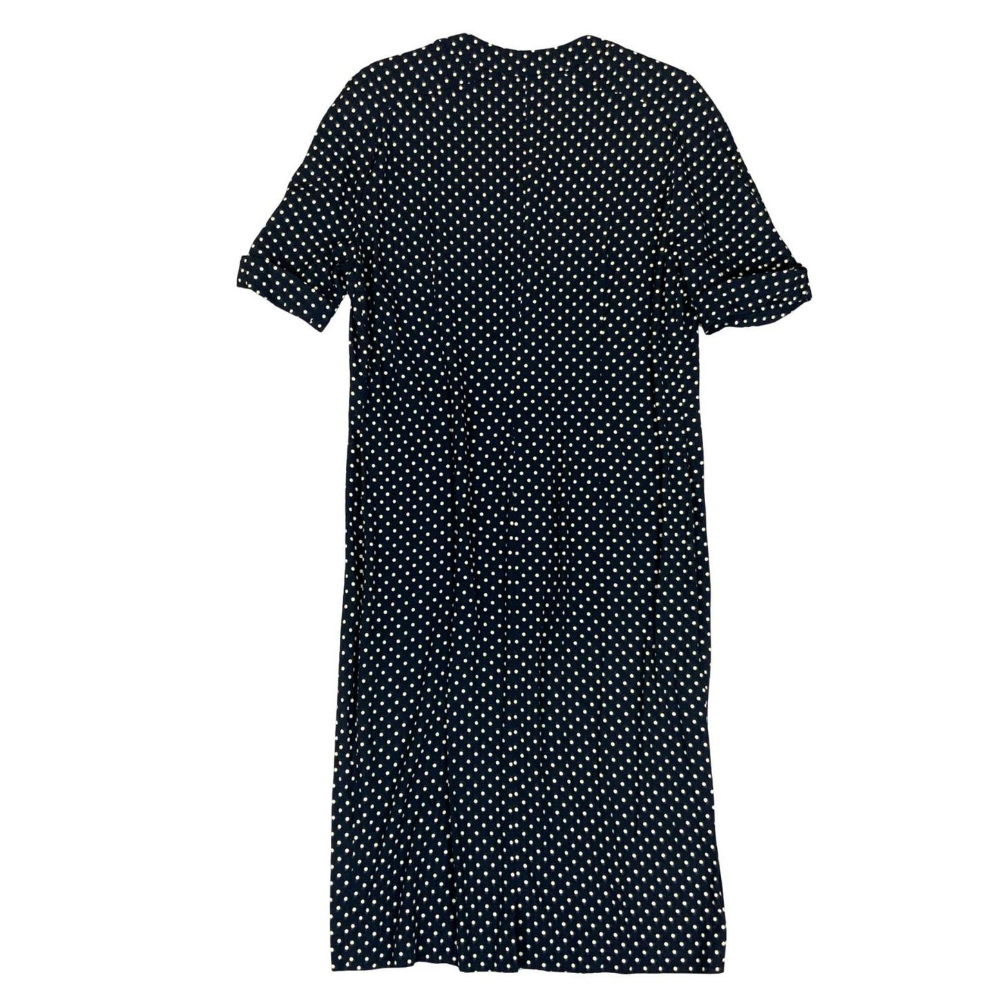 80s Luisa Spangoli Black White Polka Dot Pearl Button Glam Shirt Dress M UK 10