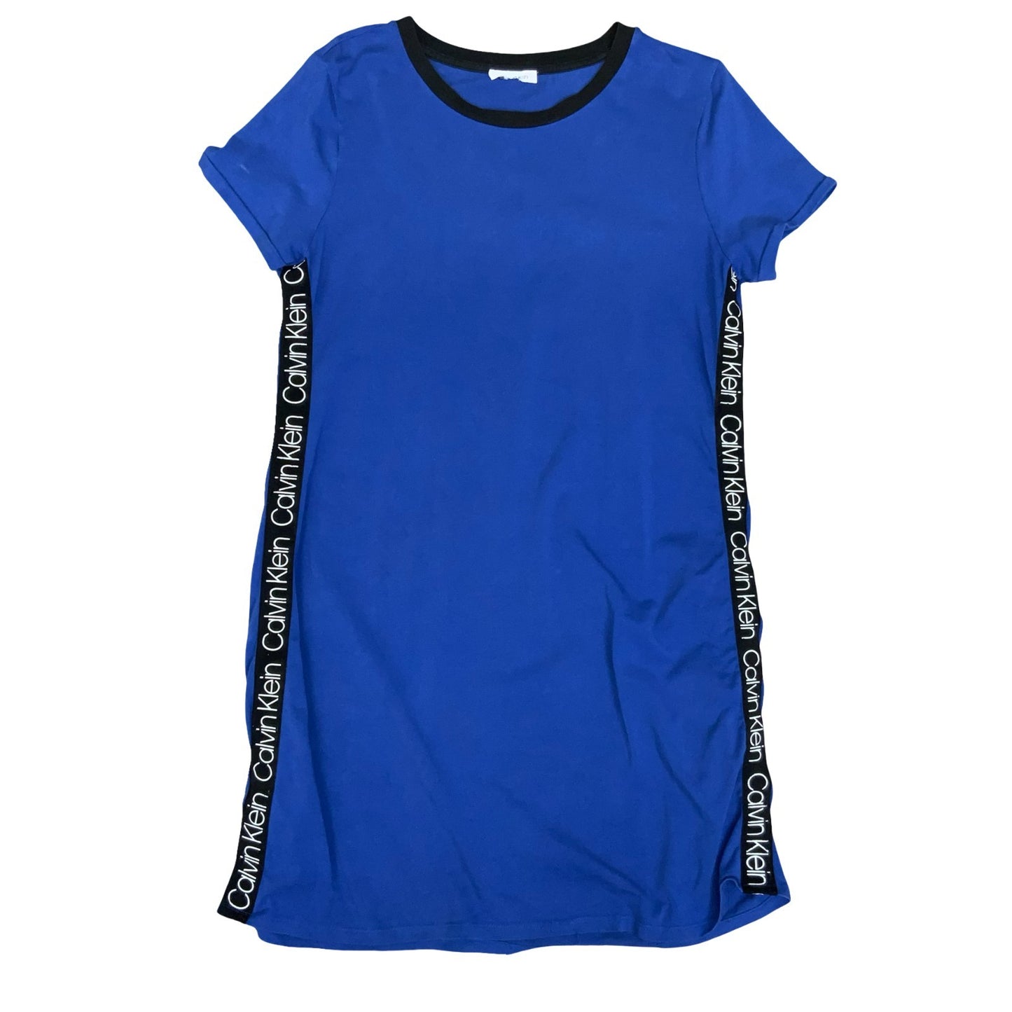 Vtg 90s Y2K Calvin Klein Blue Black Logo Tape Sports T-Shirt Dress UK 12/14