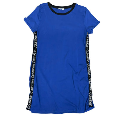 Vtg 90s Y2K Calvin Klein Blue Black Logo Tape Sports T-Shirt Dress UK 12/14