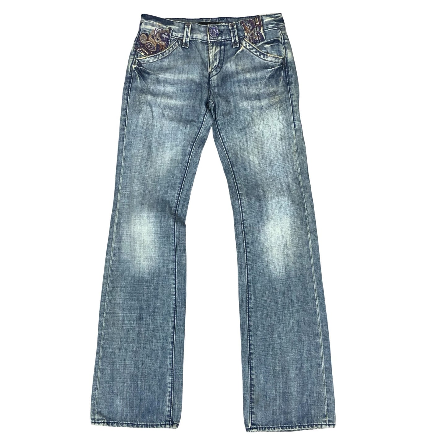 90s 'Miss Sixty' Blue Faded Distressed Straight Denim Jeans W30" L32" UK 10/12