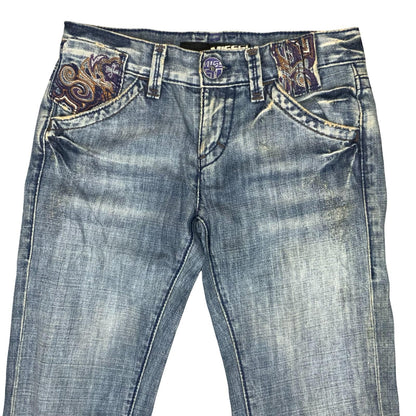 90s 'Miss Sixty' Blue Faded Distressed Straight Denim Jeans W30" L32" UK 10/12