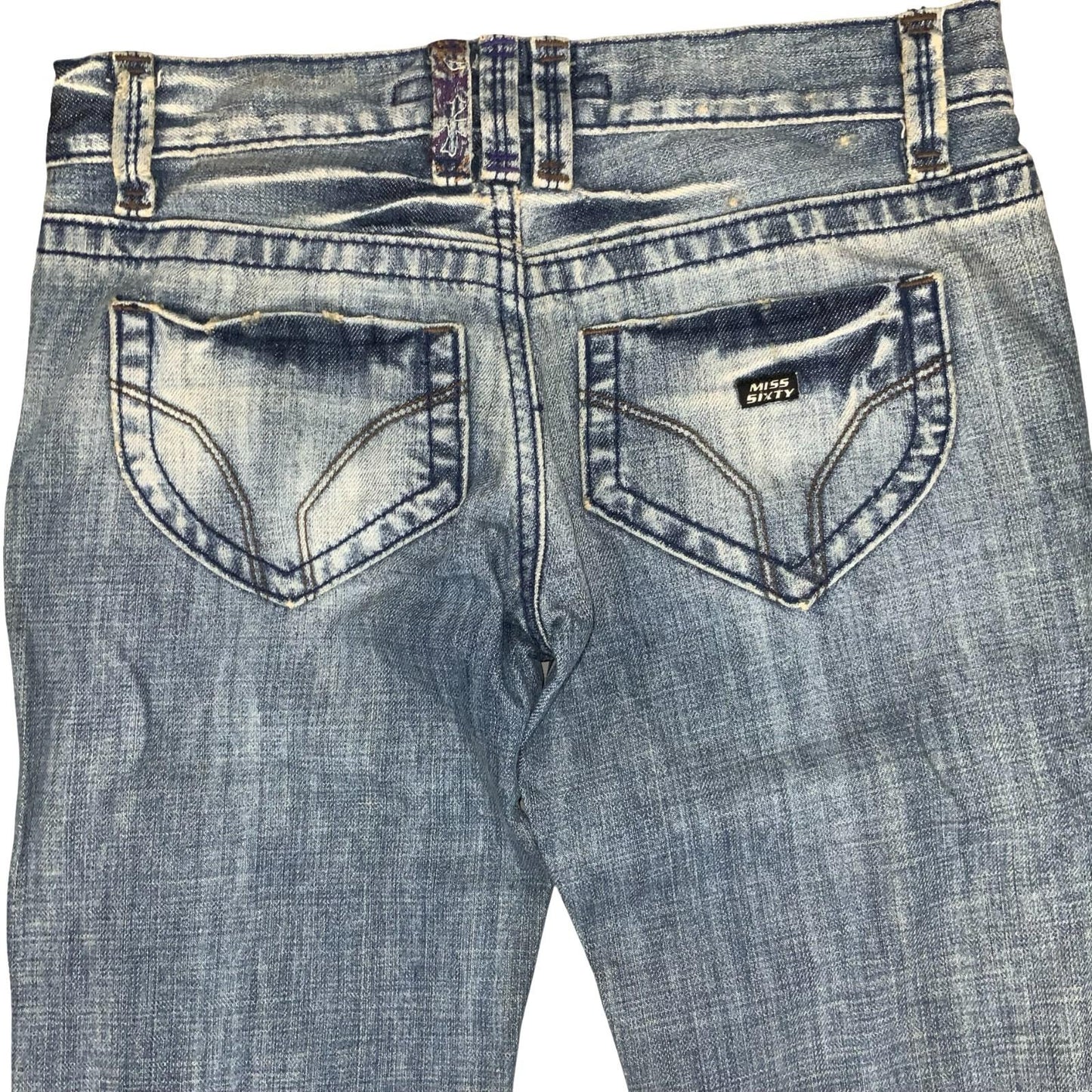 90s 'Miss Sixty' Blue Faded Distressed Straight Denim Jeans W30" L32" UK 10/12