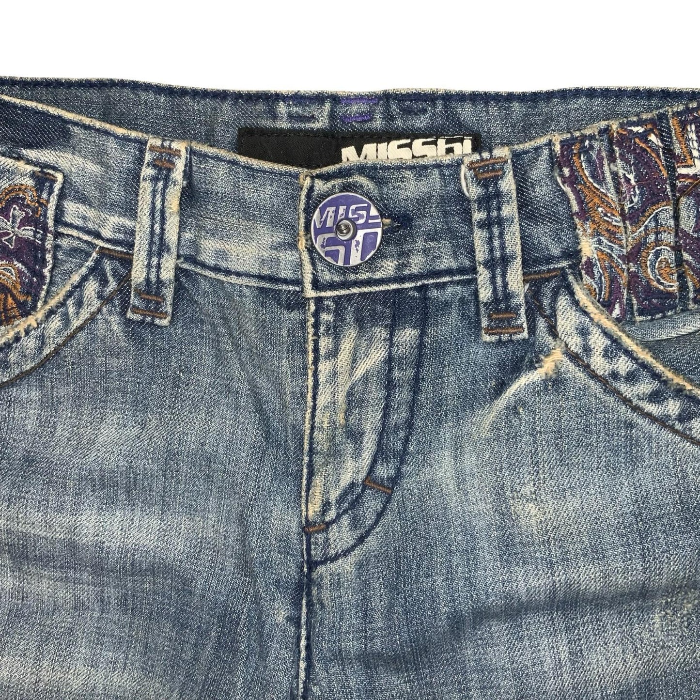 90s 'Miss Sixty' Blue Faded Distressed Straight Denim Jeans W30" L32" UK 10/12