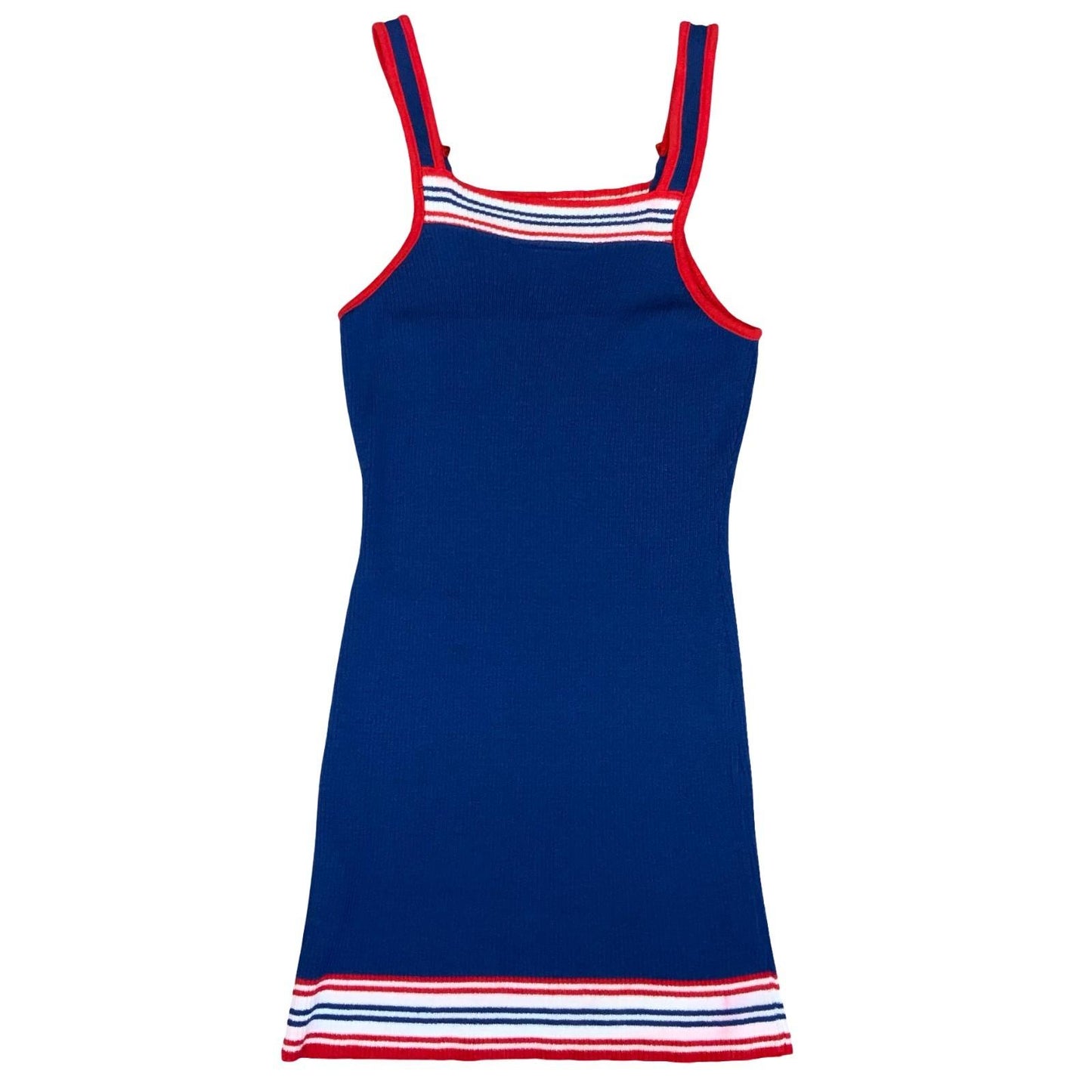 Vtg RARE Early 90s Miss Sixty Blue Red White Stripe Strappy Knit Mini Dress XS