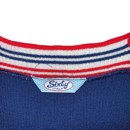 Vtg RARE Early 90s Miss Sixty Blue Red White Stripe Strappy Knit Mini Dress XS