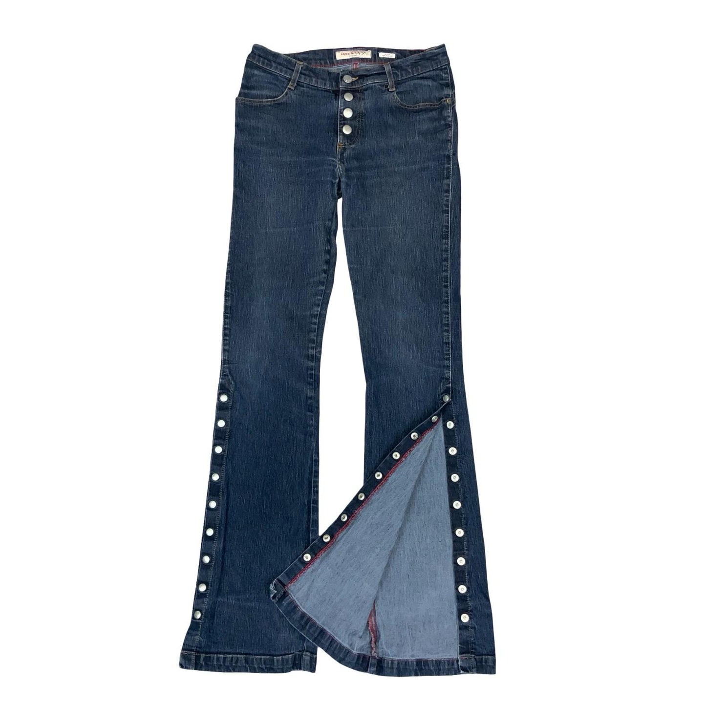 90s Y2K Miss Sixty Nikolas Blue Low-Rise Snap Button Flare Jeans W27" L31" UK 8