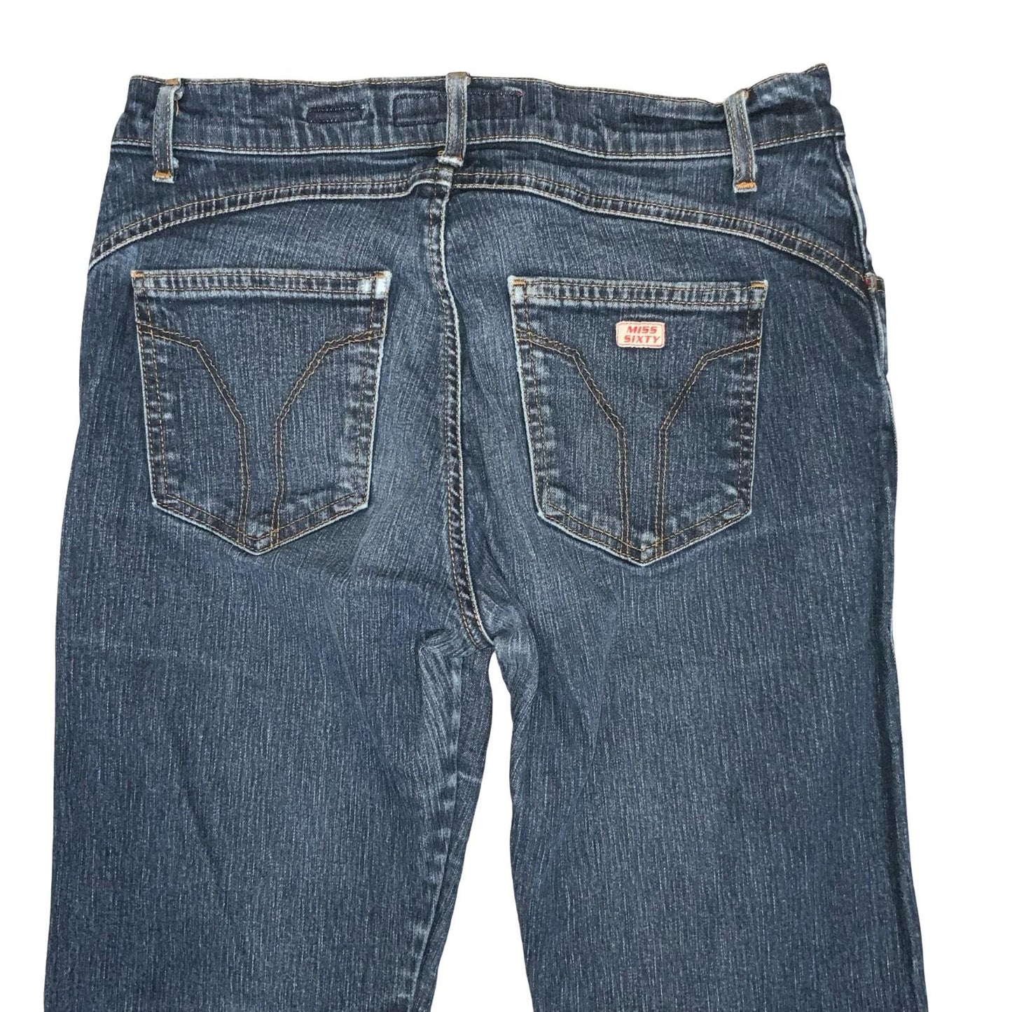 90s Y2K Miss Sixty Nikolas Blue Low-Rise Snap Button Flare Jeans W27" L31" UK 8