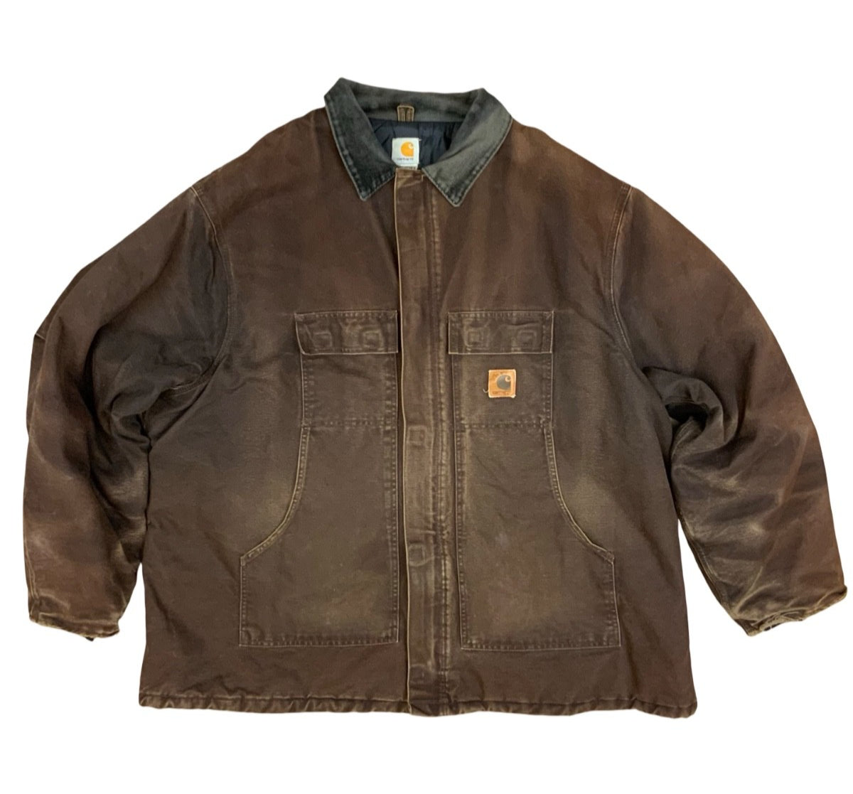Vtg Carhartt Brown Duck Canvas Heavy Workwear Jacket Quilt Lined Distressed 4XL