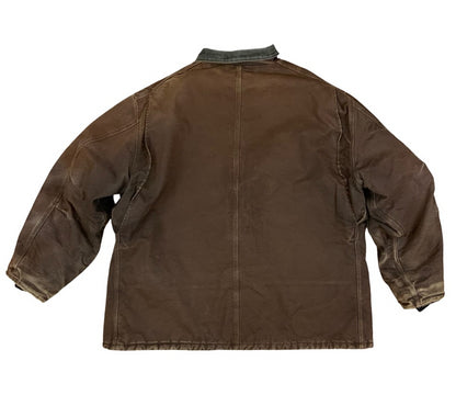 Vtg Carhartt Brown Duck Canvas Heavy Workwear Jacket Quilt Lined Distressed 4XL