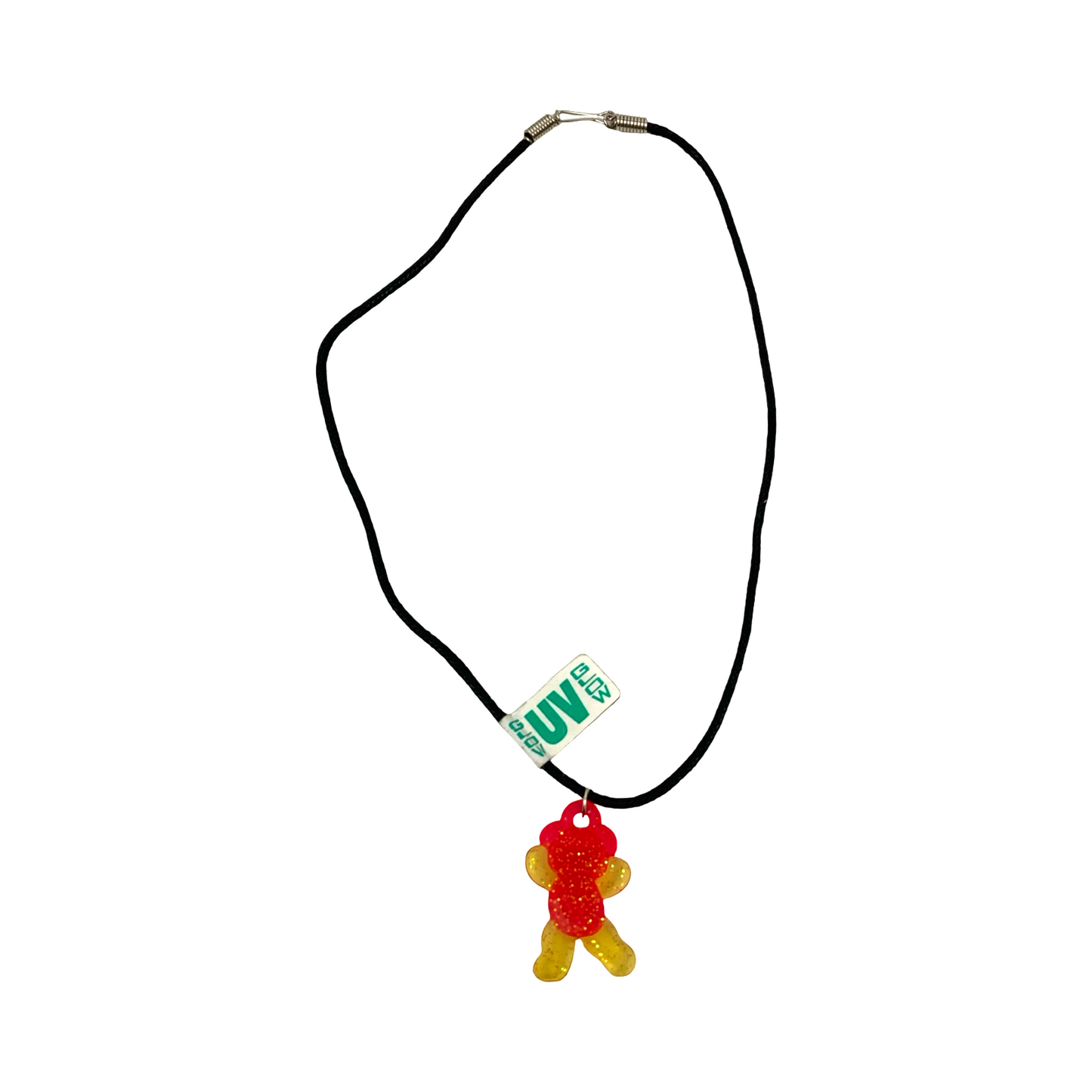 Vintage Deadstock 90s Y2K UV Glow in The Dark Rave Cyber Red Teddy Bear Necklace