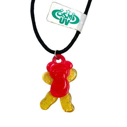 Vintage Deadstock 90s Y2K UV Glow in The Dark Rave Cyber Red Teddy Bear Necklace