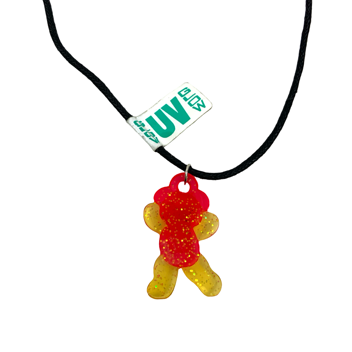 Vintage Deadstock 90s Y2K UV Glow in The Dark Rave Cyber Red Teddy Bear Necklace