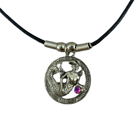 Vintage Deadstock 90s Y2K Pink Gem Aries Zodiac Symbol Thong Necklace