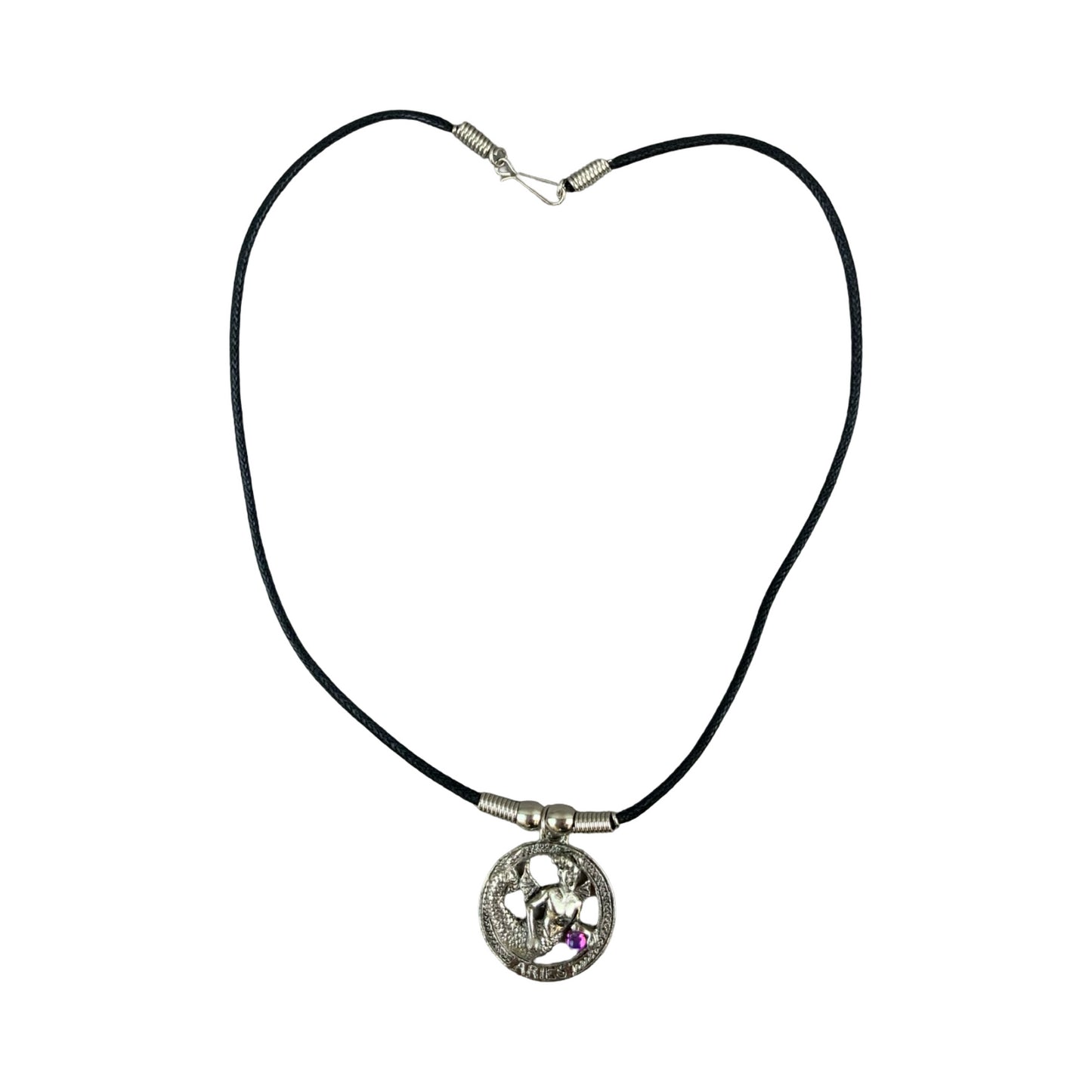 Vintage Deadstock 90s Y2K Pink Gem Aries Zodiac Symbol Thong Necklace