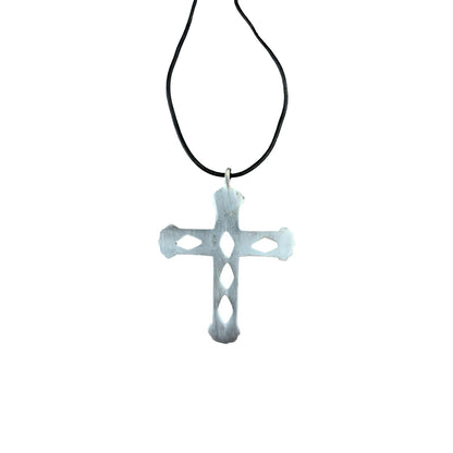 Vintage Deadstock 90s Y2K Large Metal Cross Crucifix Thong Necklace