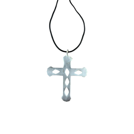 Vintage Deadstock 90s Y2K Large Metal Cross Crucifix Thong Necklace