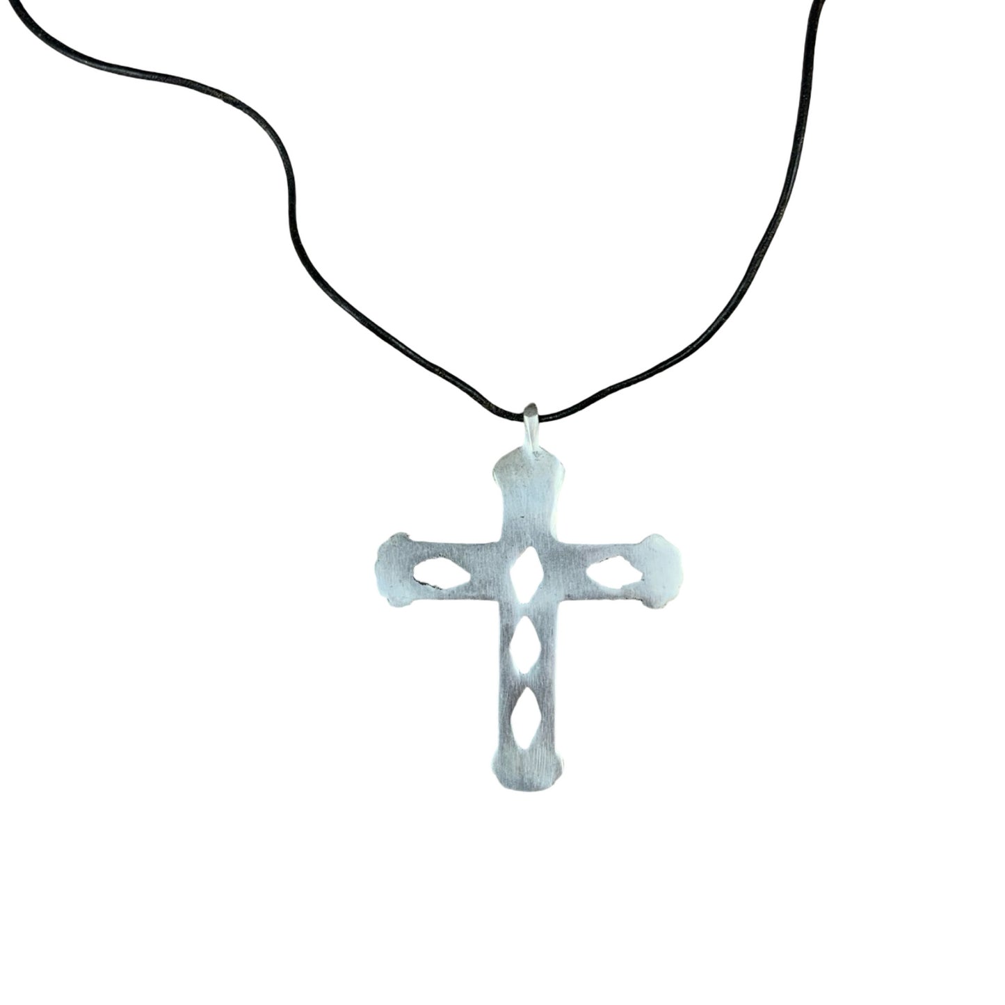 Vintage Deadstock 90s Y2K Large Metal Cross Crucifix Thong Necklace