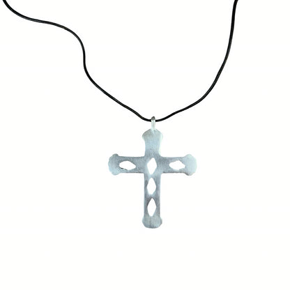 Vintage Deadstock 90s Y2K Large Metal Cross Crucifix Thong Necklace