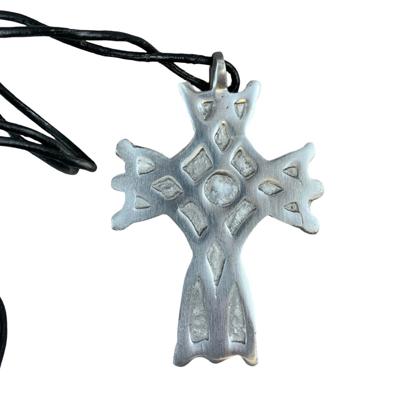 Vintage Deadstock 90s Y2K Large Metal Celtic Cross Crucifix Thong Necklace