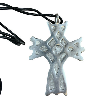 Vintage Deadstock 90s Y2K Large Metal Celtic Cross Crucifix Thong Necklace