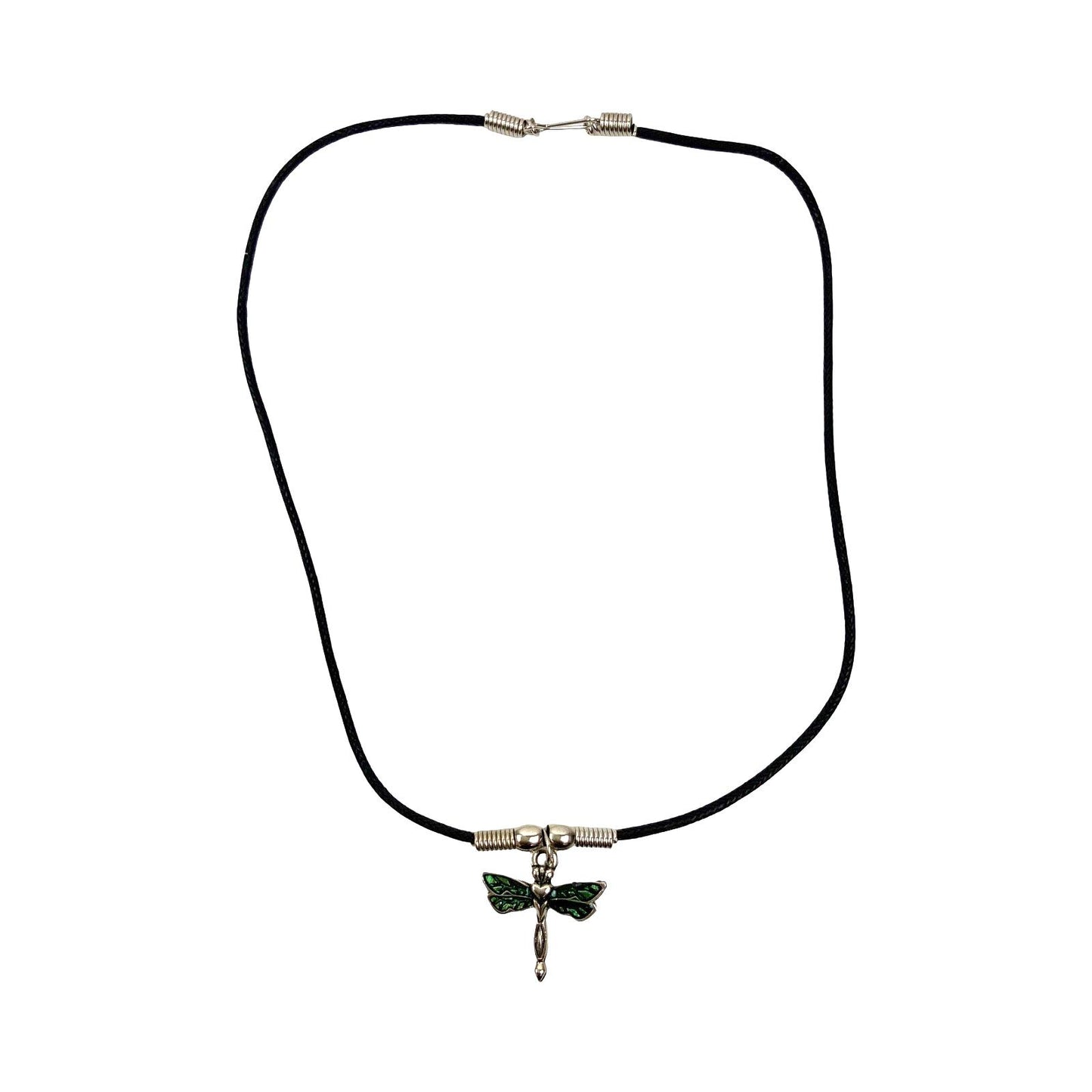 Vintage Deadstock 90s Y2K Metal Green Dragonfly Thong Necklace