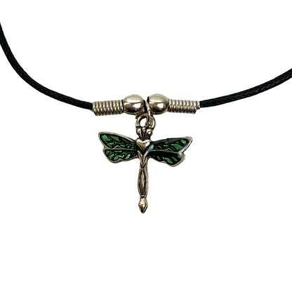 Vintage Deadstock 90s Y2K Metal Green Dragonfly Thong Necklace