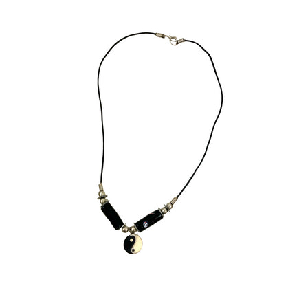 Vintage Deadstock 90s Y2K Black Yin Yang Surf Skate Beaded Thong Necklace
