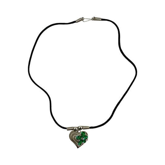 Vintage Deadstock  90s Y2K  Silver Heart Green Flower Thong Necklace