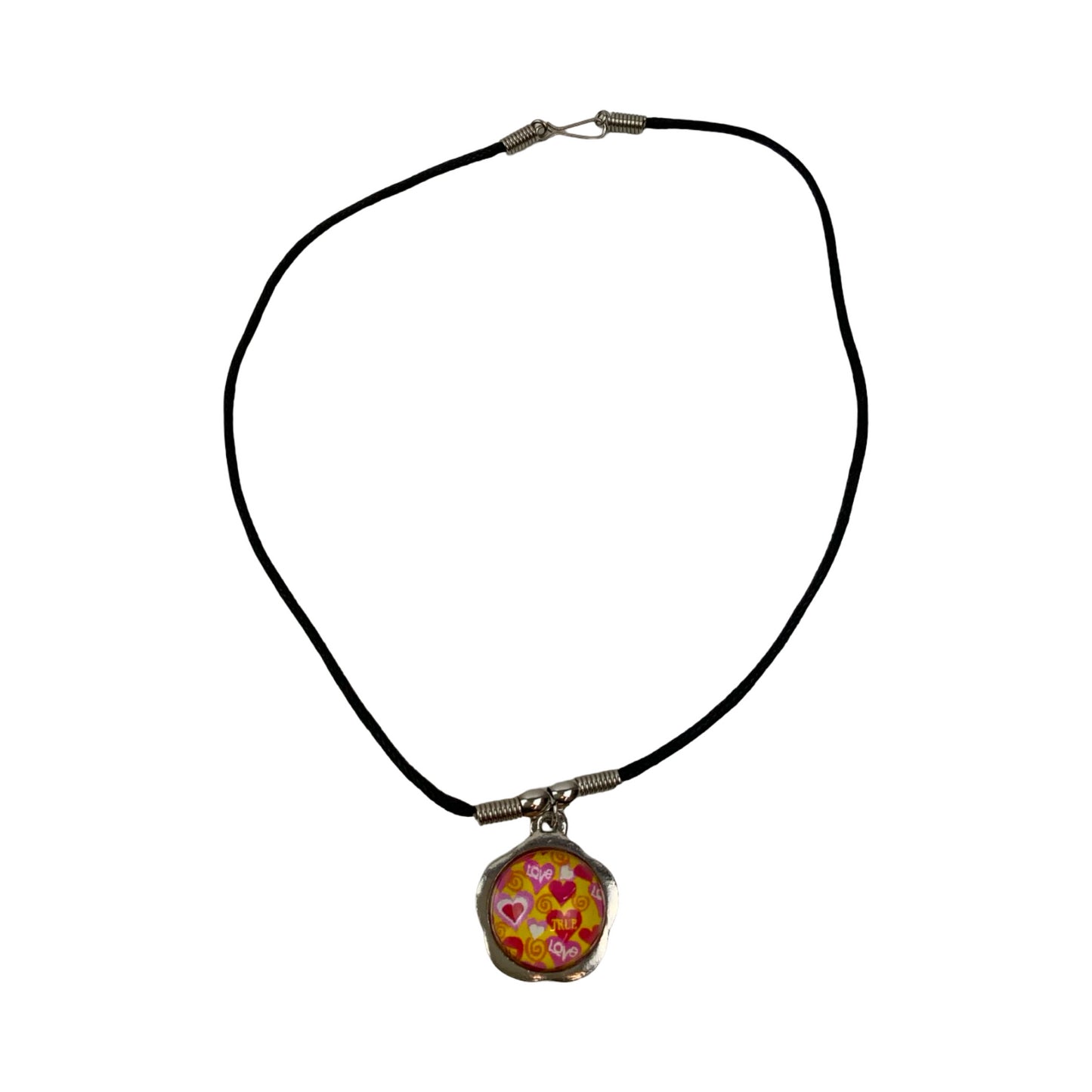 Vintage Deadstock 90s Y2K  Pink & Yellow Flower Love Bubble Thong Necklace