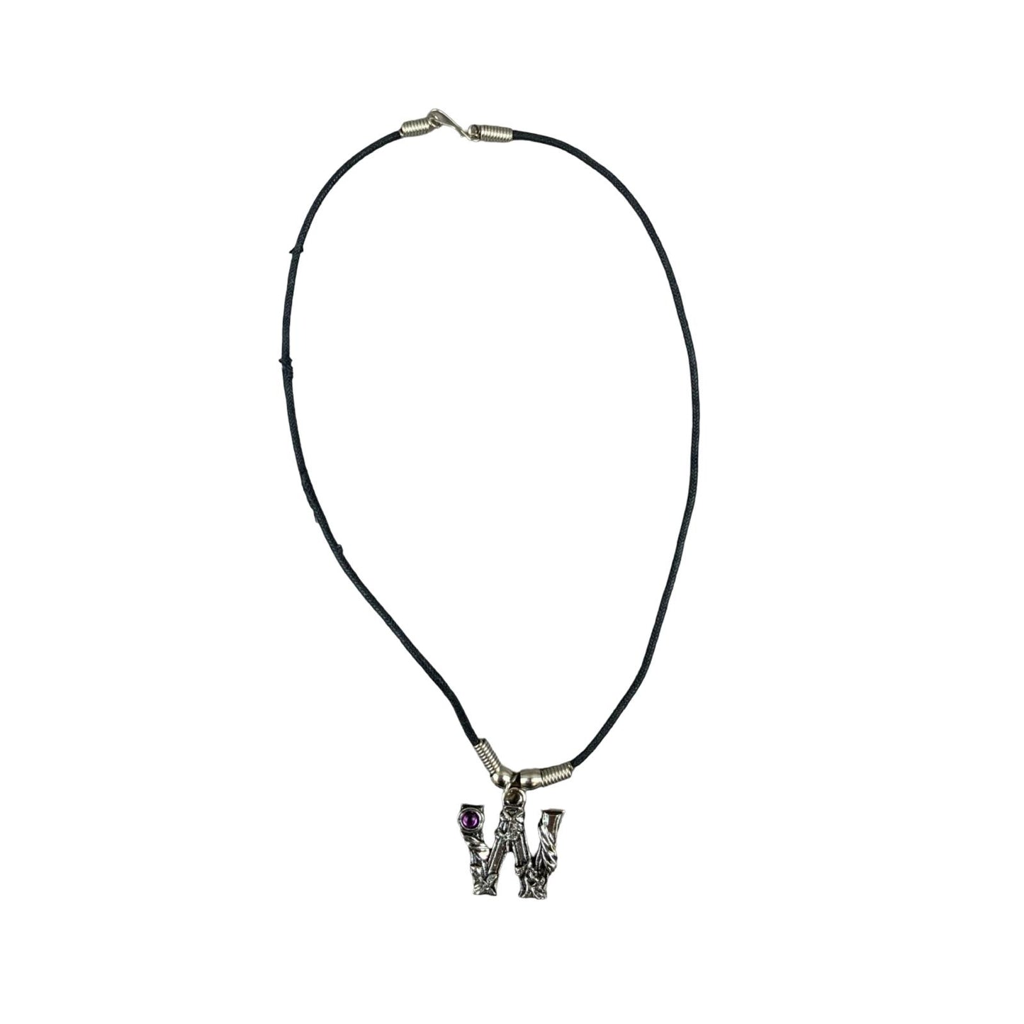 Vintage Deadstock 90s Y2K Purple Letter 'W' Initial Fairy Gem Thong Necklace