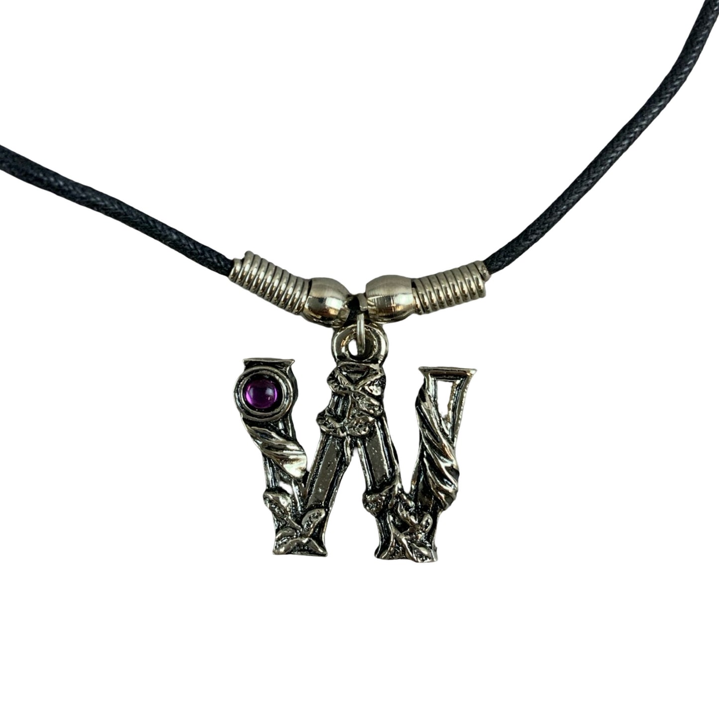 Vintage Deadstock 90s Y2K Purple Letter 'W' Initial Fairy Gem Thong Necklace