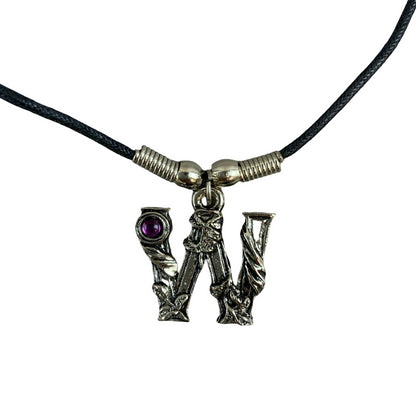 Vintage Deadstock 90s Y2K Purple Letter 'W' Initial Fairy Gem Thong Necklace