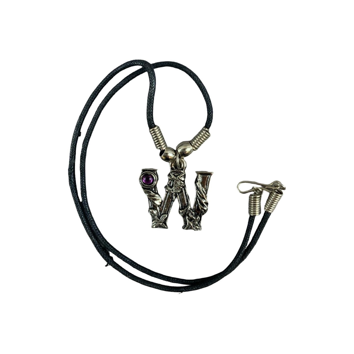 Vintage Deadstock 90s Y2K Purple Letter 'W' Initial Fairy Gem Thong Necklace