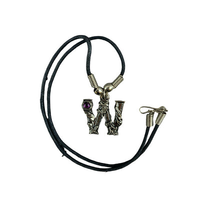 Vintage Deadstock 90s Y2K Purple Letter 'W' Initial Fairy Gem Thong Necklace