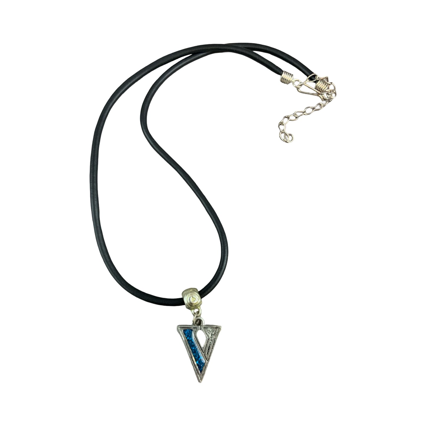 Vintage Deadstock 90s Y2K Blue Letter 'V' Initial Thong Necklace