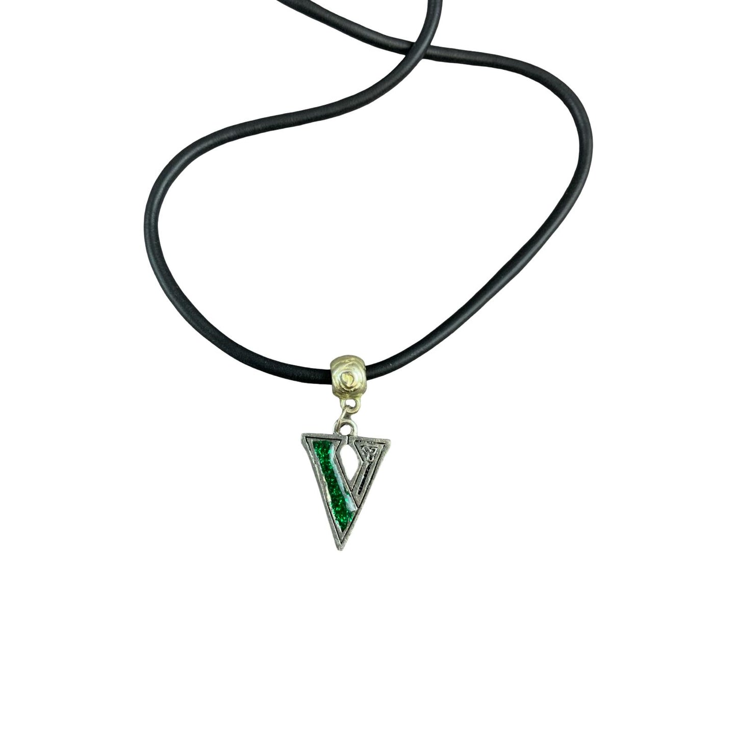 Vintage Deadstock 90s Y2K Green Letter 'V' Initial Thong Necklace
