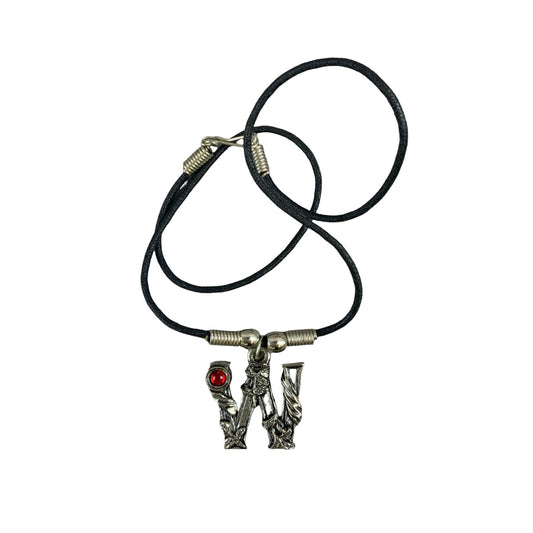 Vintage Deadstock 90s Y2K Red Letter 'W' Initial Fairy Gem Thong Necklace
