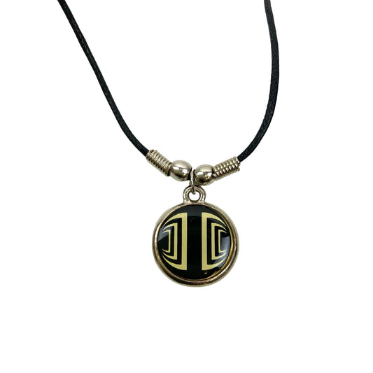 Vintage Deadstock 90s Y2K Black Optical Op Art Pendant Rave Thong Necklace