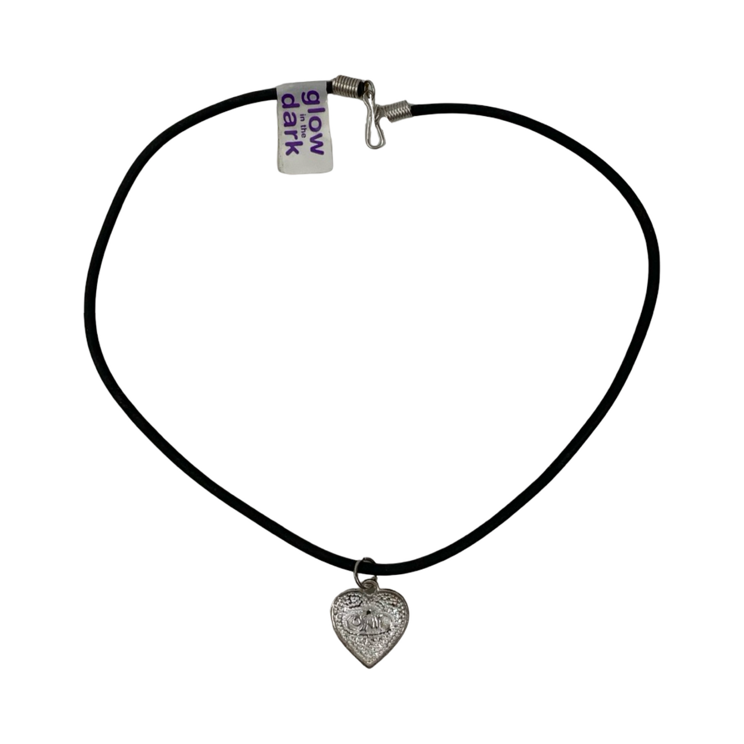 Vintage Deadstock 90s Y2K Glow in The Dark Orange Heart Necklace