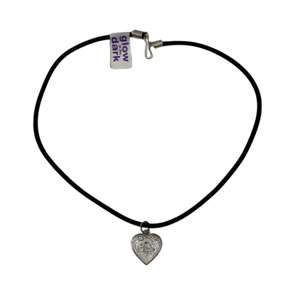 Vintage Deadstock 90s Y2K Glow in The Dark Orange Heart Necklace