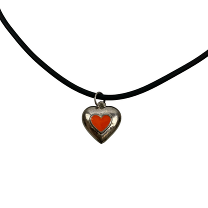 Vintage Deadstock 90s Y2K Glow in The Dark Orange Heart Necklace