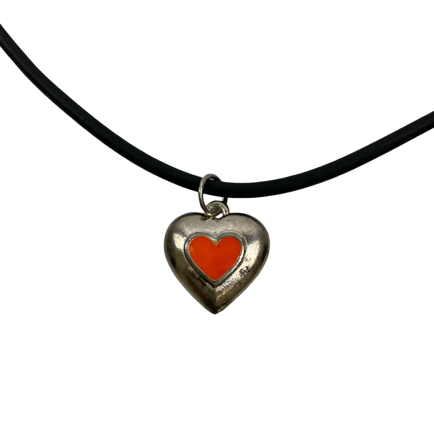 Vintage Deadstock 90s Y2K Glow in The Dark Orange Heart Necklace