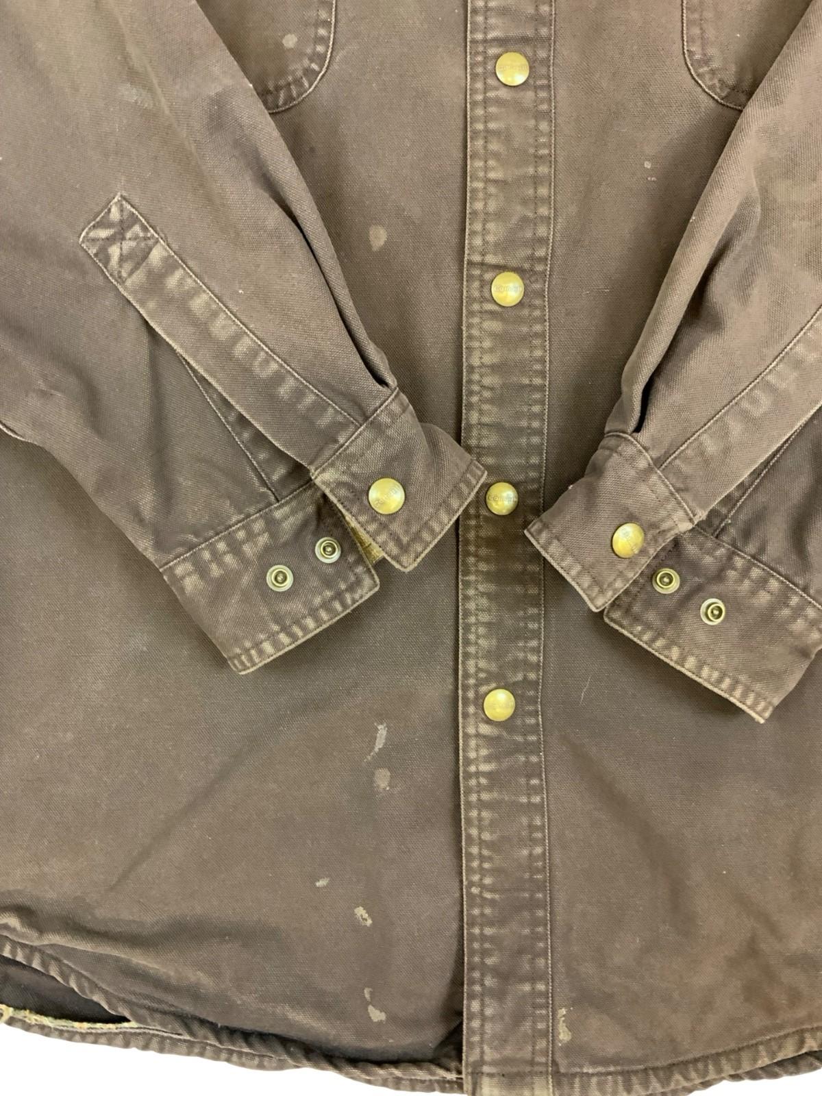 Vtg Carhartt Chocolate Brown Duck Canvas Lined Workwear Shirt Distressed XXL