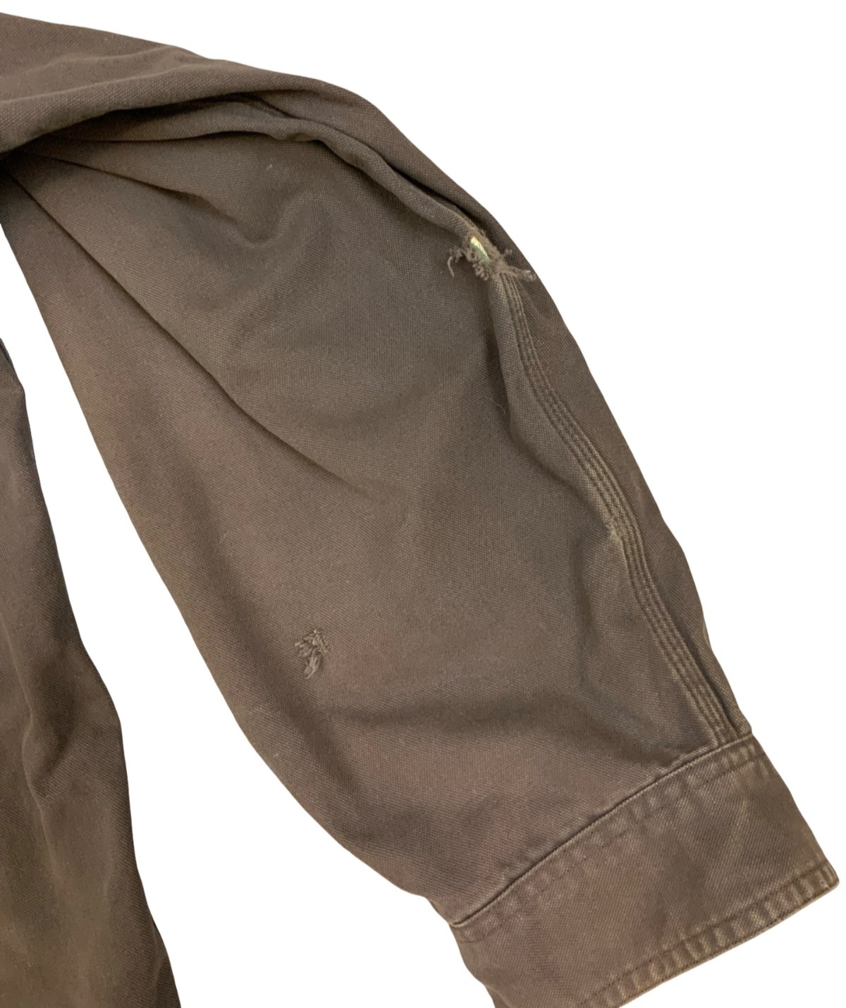 Vtg Carhartt Chocolate Brown Duck Canvas Lined Workwear Shirt Distressed XXL