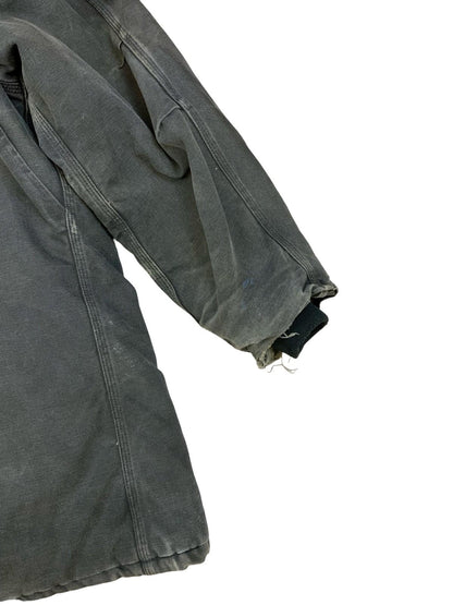 Vtg Faded Black Carhartt Heavy Duck Canvas Hooded Workwear Jacket Distressed 3XL