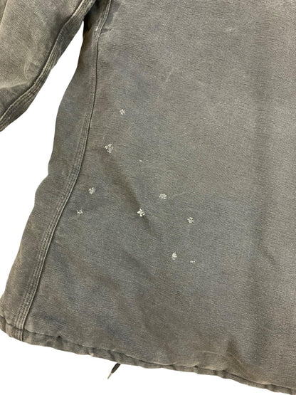 Vtg Faded Black Carhartt Heavy Duck Canvas Hooded Workwear Jacket Distressed 3XL