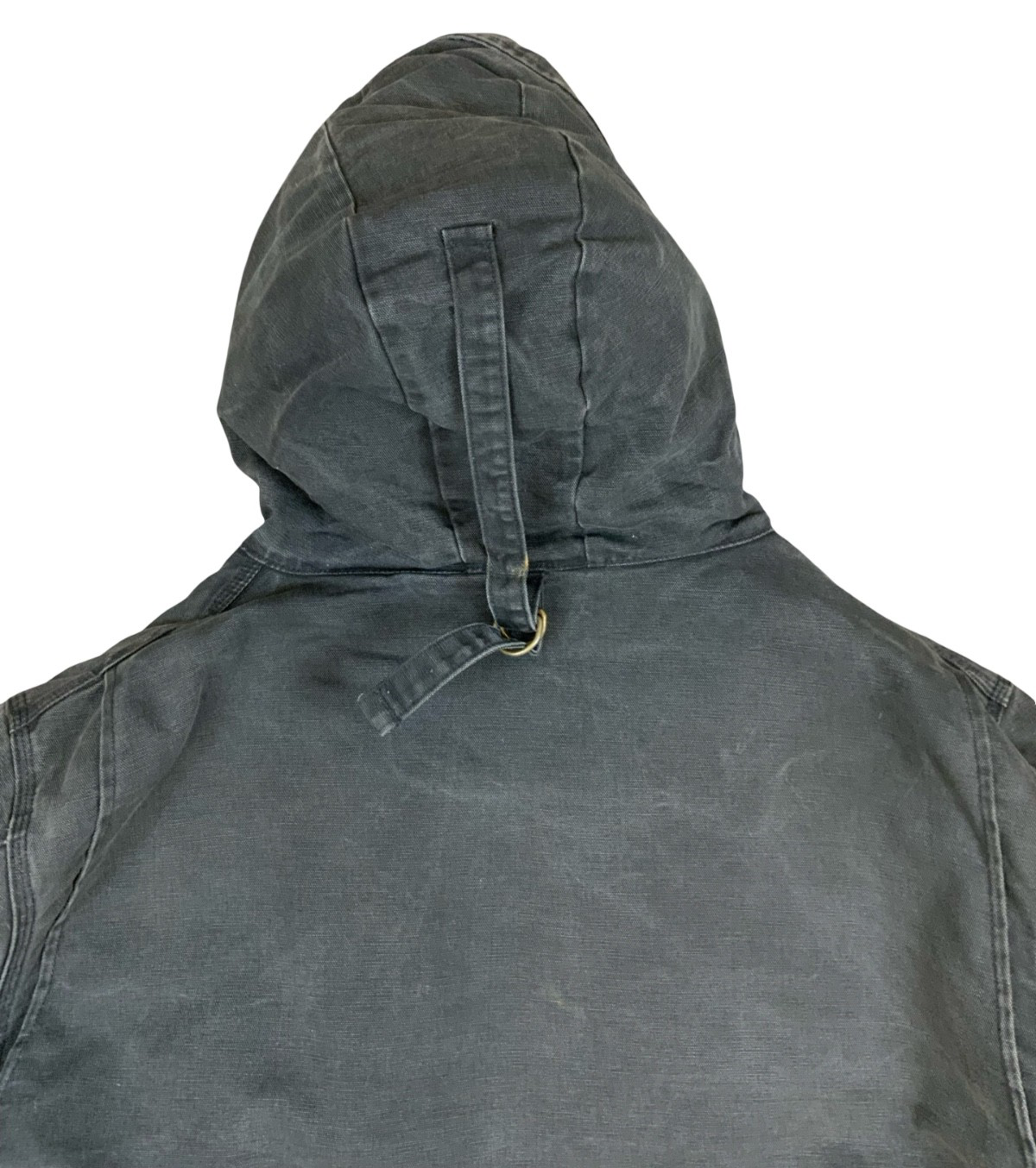 Vtg Faded Black Carhartt Heavy Duck Canvas Hooded Workwear Jacket Distressed 3XL