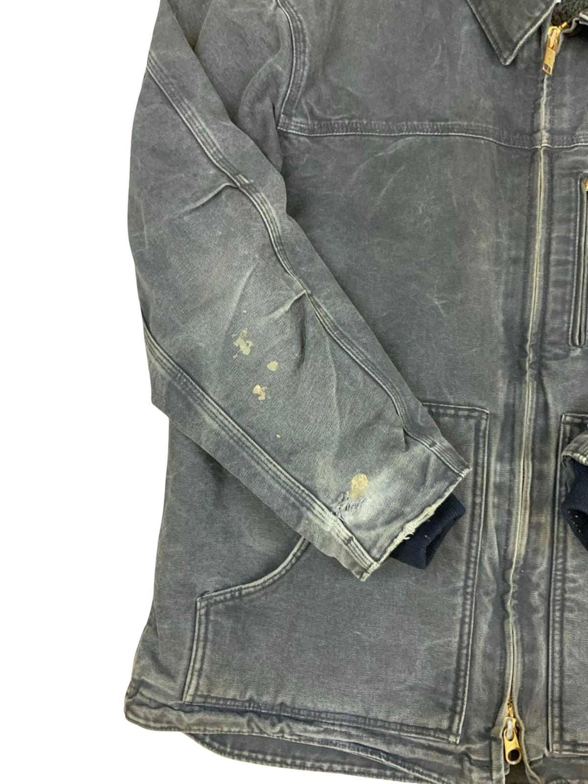 Vtg Carhartt Distressed Black Heavy Duck Canvas Workwear Jacket Fleece Lined XL