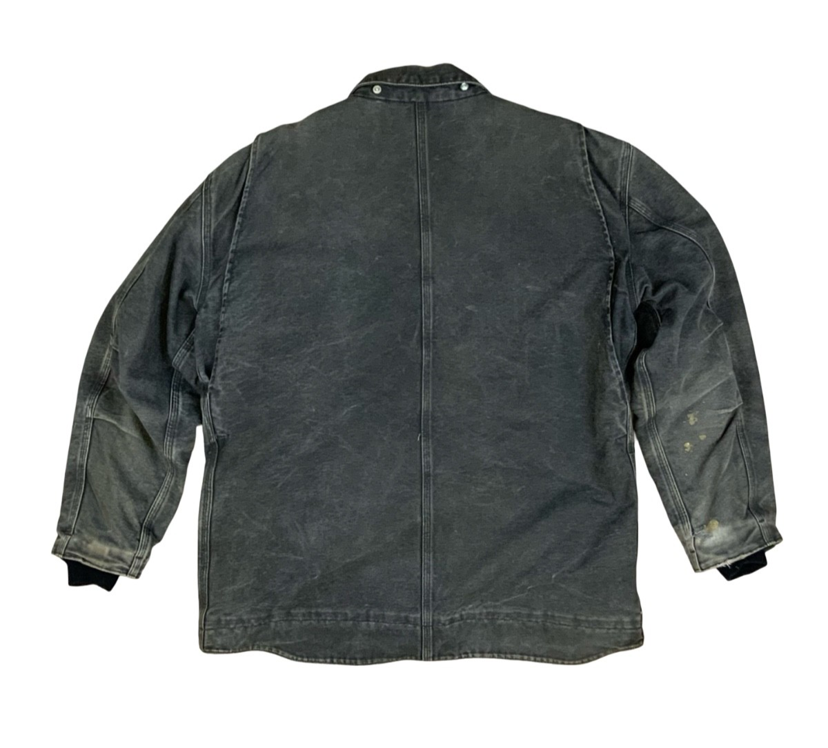 Vtg Carhartt Distressed Black Heavy Duck Canvas Workwear Jacket Fleece Lined XL